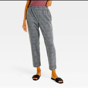 High Rise Pull-on Plaid Pant - Slim Straight fit - with pockets